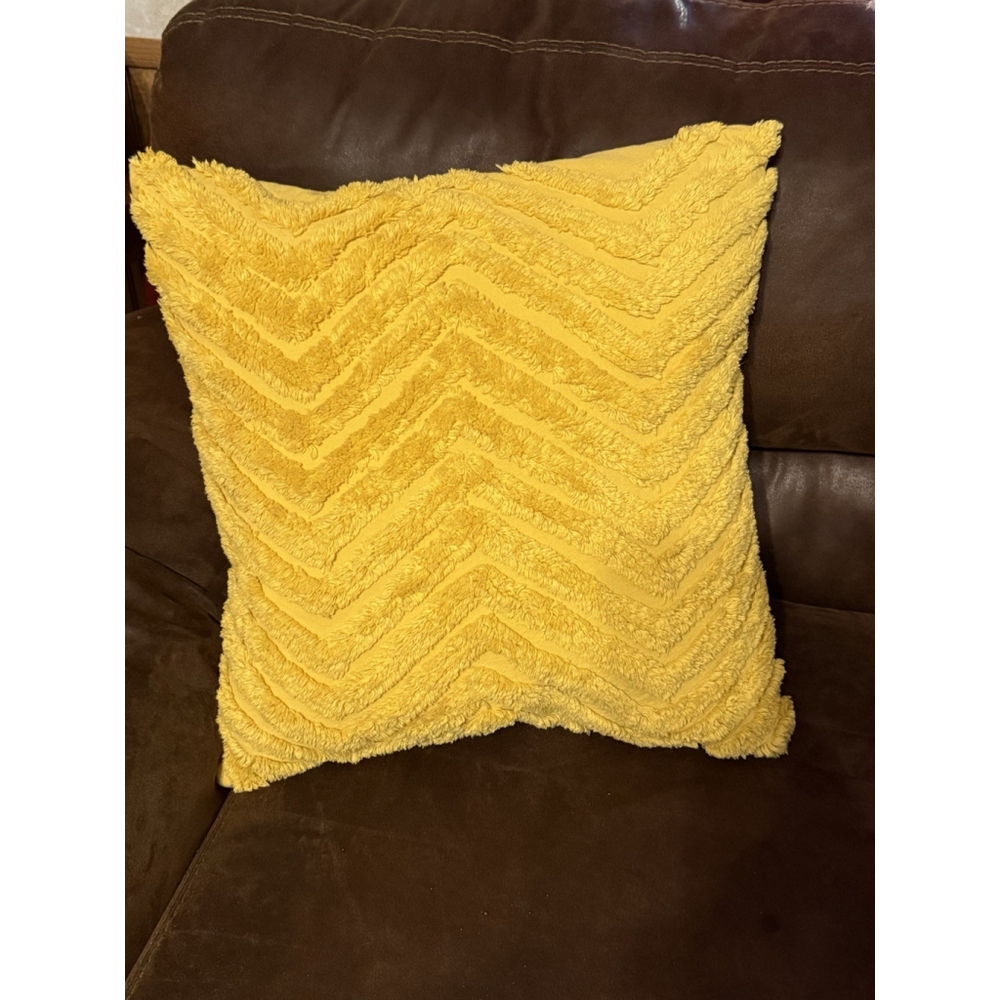 DKNY Textured Pattern Accent Throw Mustard Yellow Pillow 19”X 19” Square Heavy